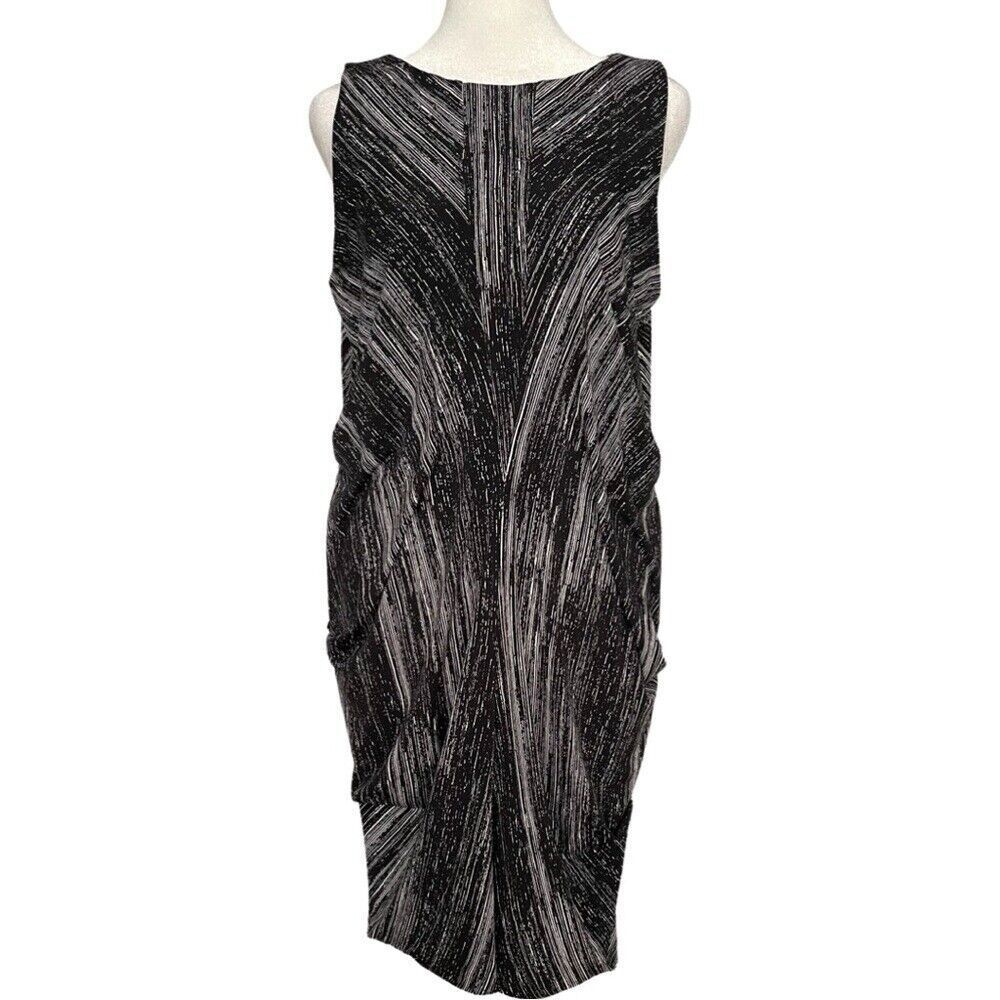 Vintage Vivienne Tam Ruched Black & White Sleeveless Drape Dress, Size S